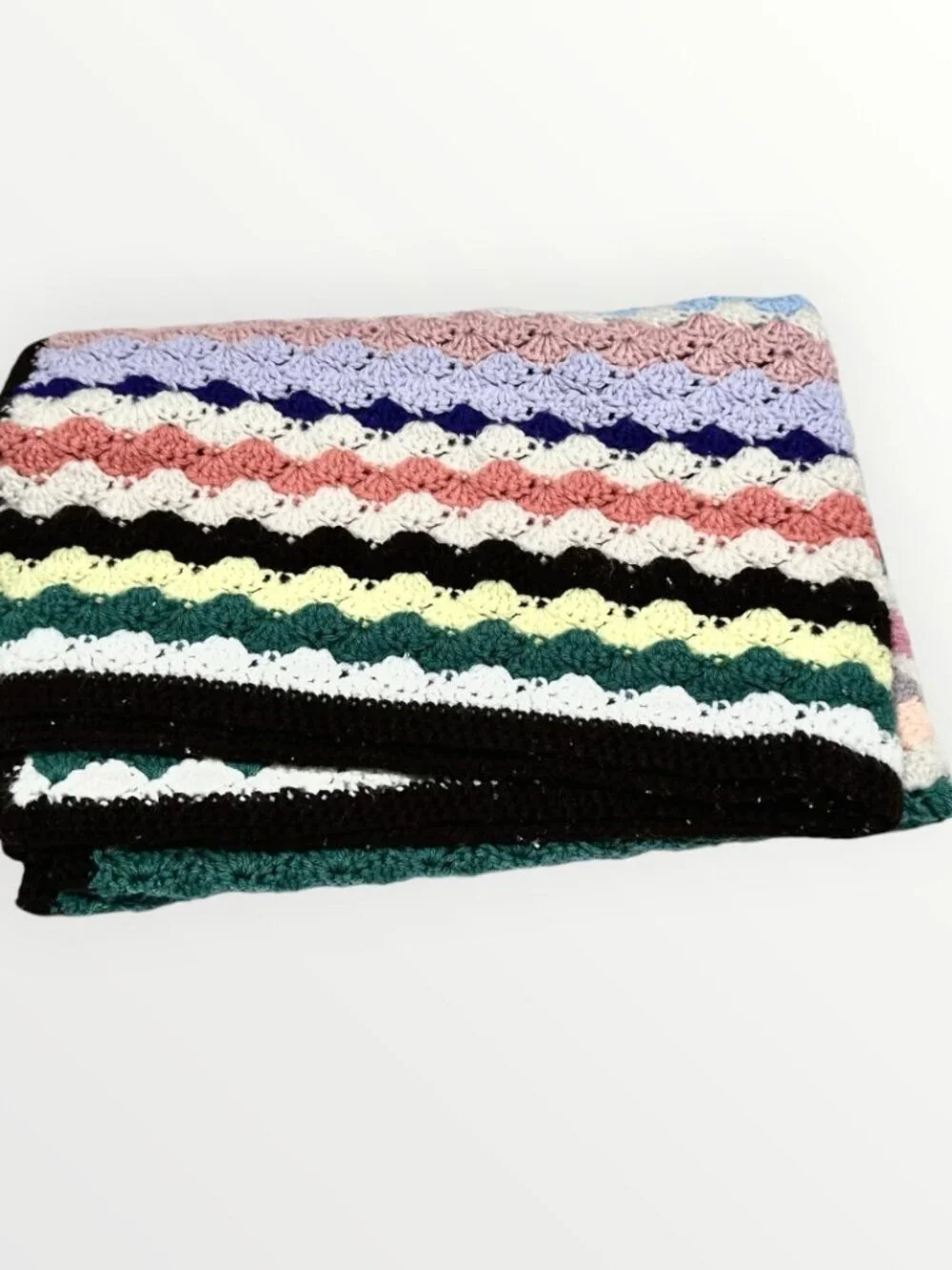 Handmade Granny Crochet Throw Afghan Blanket Multicolor Ripple 36inx50in